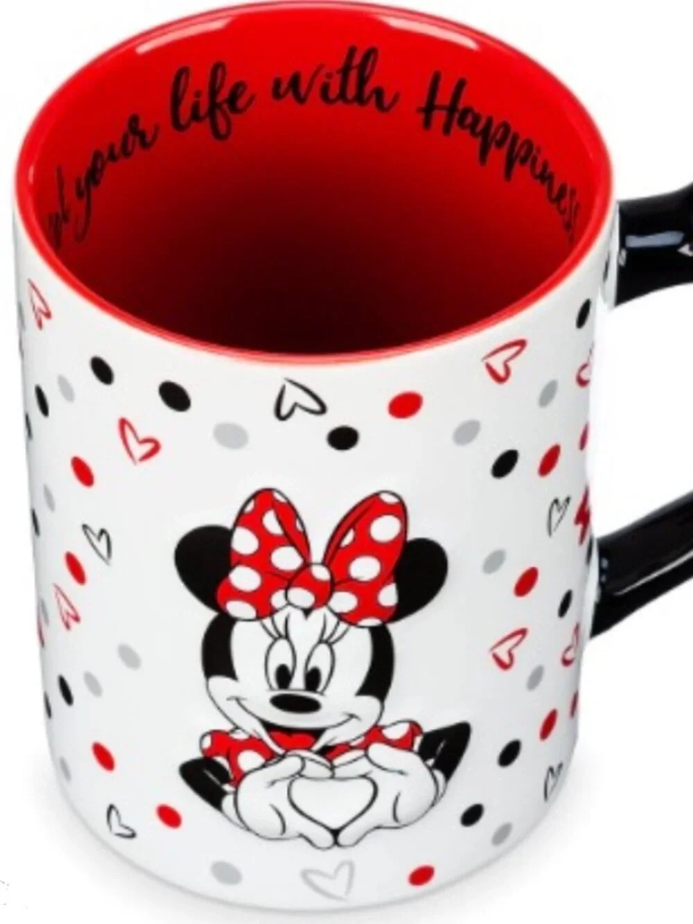 Disney Minnie Mouse Coffee Mug Cup Polka Dots & Hearts